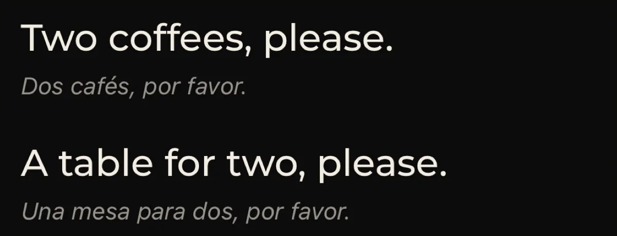 Two translated lines with their Spanish originals, from the screenshot about offline use that I prepared for the App Store.